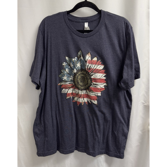 Bella Canvas Patriotic America Sunflower Graphic T-Shirt Size 2XL Navy Heather - Picture 1 of 7
